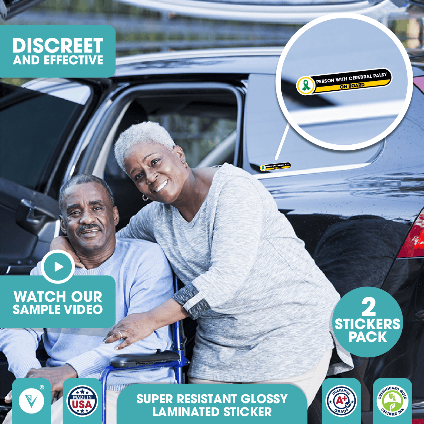 Person with Cerebral Palsy on Board Stickers