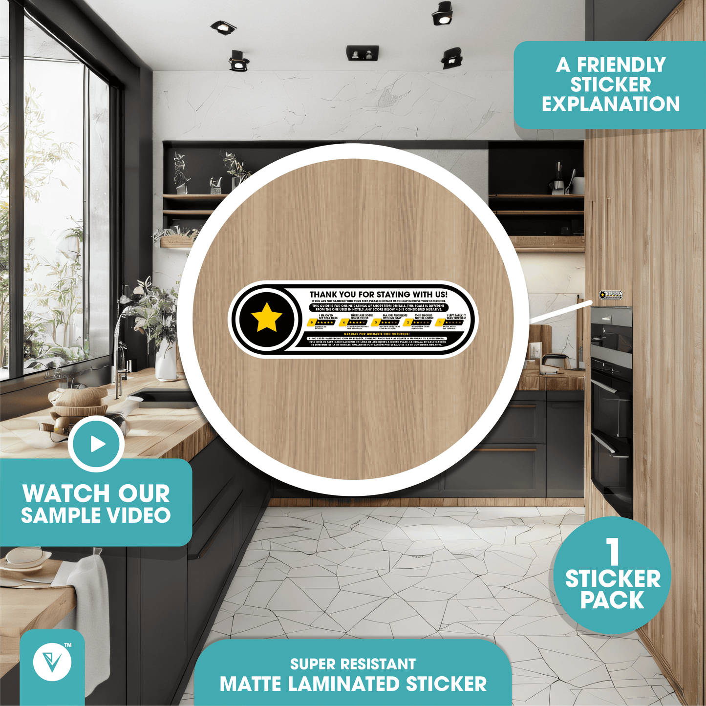 Bilingual Short Term Rentals (STR) 5 Star Rating Explanation Guide Small Sticker