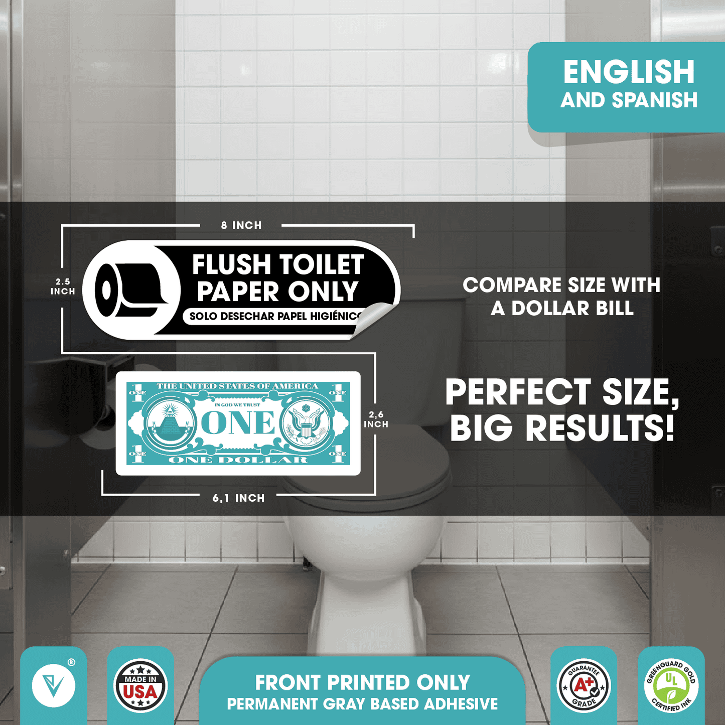 Flush Toilet Paper Only Tiny Stickers