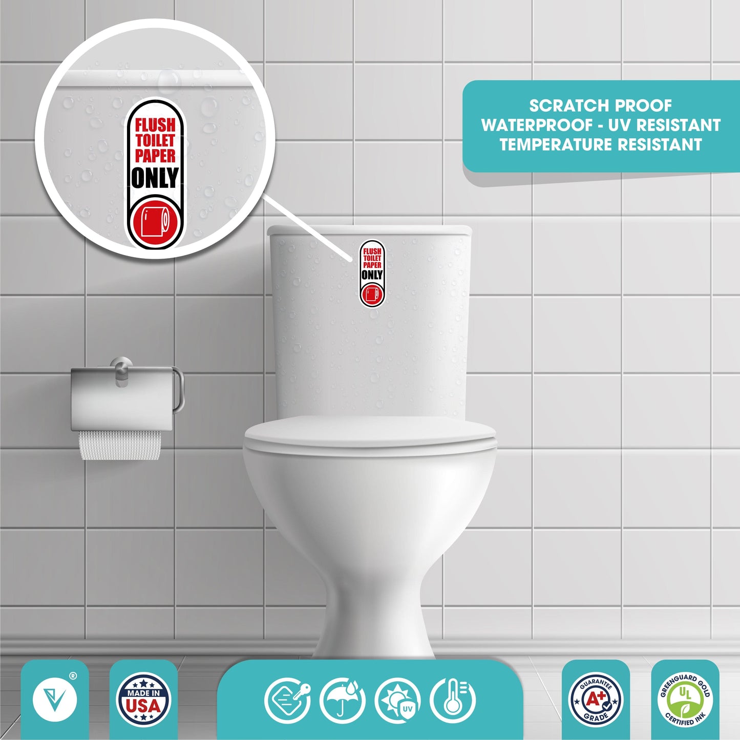 Flush Toilet Paper Only Sticker
